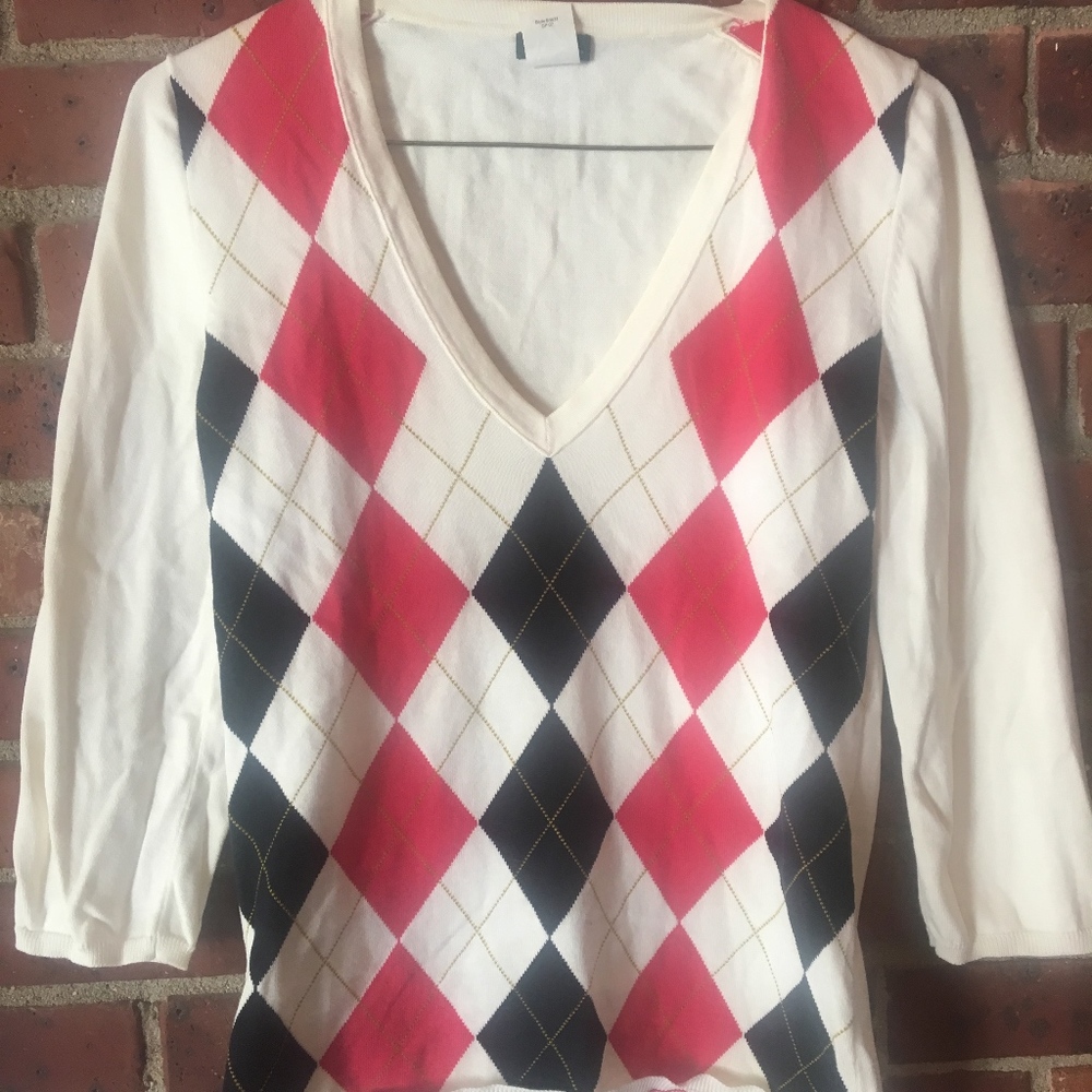 JCrew super cute pink and navy argyle sweater